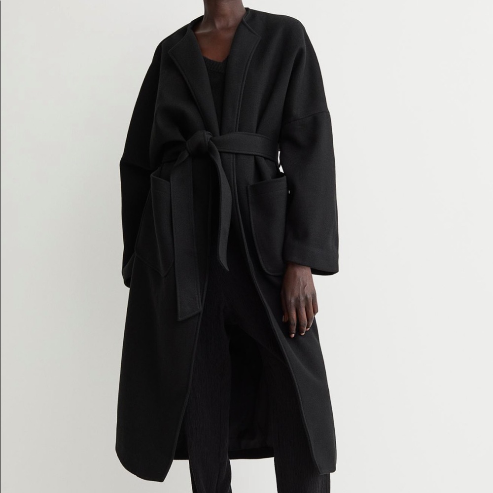H&M collarless black coat size small